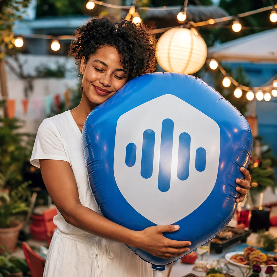 Balon TrustedMusic symbolizujący święty spokój z muzyką dla firmy